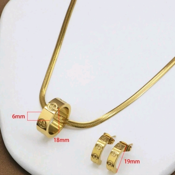 3pcs  set Fashion Design Couple Earrings Necklace Set For Women Stainless Steel - Picture 2 of 8